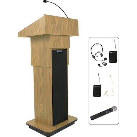 Amplivox Sound Systems Lectern, Exectve Adjstbl Column, Wrlss, Oak SW505A-OK