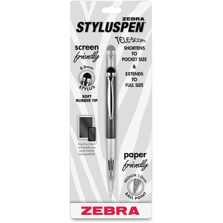 Zebra Pen StylusPen Telescopic Ballpoint 1.0mm Slate Grey 1pk 33601