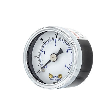 Pic Gauges Air Gauge, 1-1/2", 0/60psi, 1/4"Back Mount, 1 1/2 in Dial, 1/8 in NPT Male Center Back Location 102D-154D