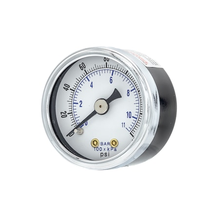 Pic Gauges Air Gauge, 1-1/2", 0/160psi, 1/4"Back Mount, 1 1/2 in Dial, 1/8 in NPT Male Center Back Location 102D-154F