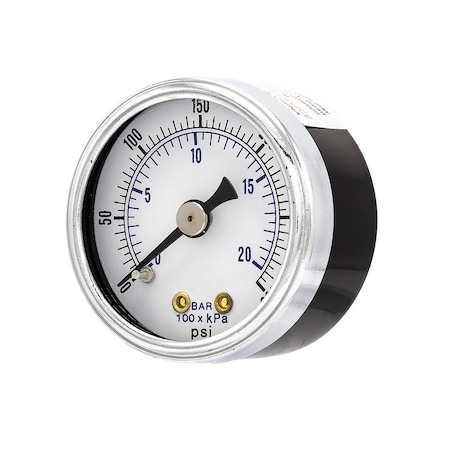Pic Gauges Air Gauge, 1-1/2", 0/300psi, 1/8"Back Mount, 1 1/2 in Dial, 1/8 in NPT Male Center Back Location 102D-158H