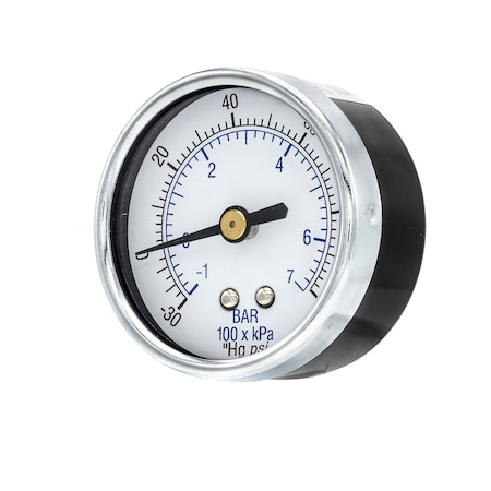 Pic Gauges Air Gauge, 2", 30/0/100 psi, 1/8" CBM, 2 in Dial, 1/8 in NPT Male Center Back Location 102D-208CE