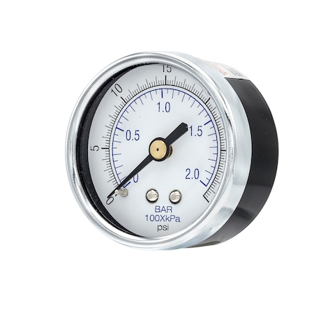 Pic Gauges Air Gauge, 2", 0/30 psi, 1/8" CBM, 2 in Dial, 1/8 in NPT Male Center Back Location 102D-208C