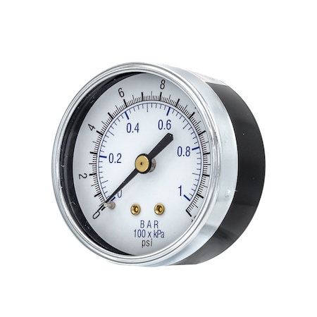 Pic Gauges Air Gauge, 2-1/2", 0/15psi, 1/4" BackMount, 2 1/2 in Dial, 1/4 in NPT Male Center Back Location 102D-254B