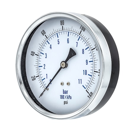 Pic Gauges 4 1/2 in Dial, 1/4 in NPT Male Center Back Location, Black Steel Case Material 102D-454F