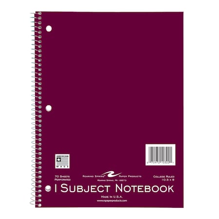 Roaring Spring Case of Wirebound Notebooks, 10.5"x8", 1 Sub, 120 sht, Asstd. Cover Colors, College Ruled w/Margin, PK24 10322CS