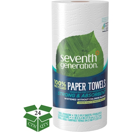Seventh Generation Perforated Roll Towels & Wipes, 2 Ply Ply, 2 Sheets, 5.4", White, 24 PK 13722