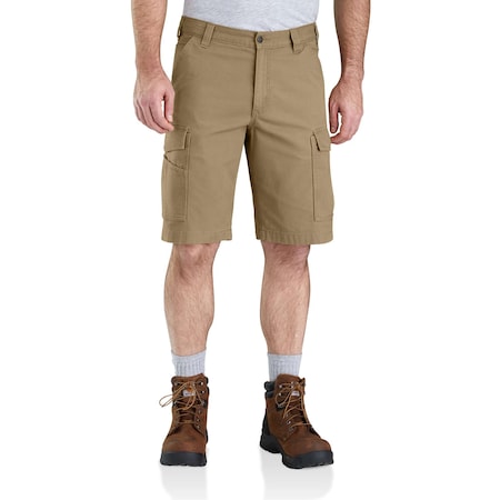 Carhartt Mens Rigby Relaxed Cargo Short, 8.5oz 98% Cotton/2% Spandex Canvas, Dark Khaki, 28 in x 11 in 103542-253