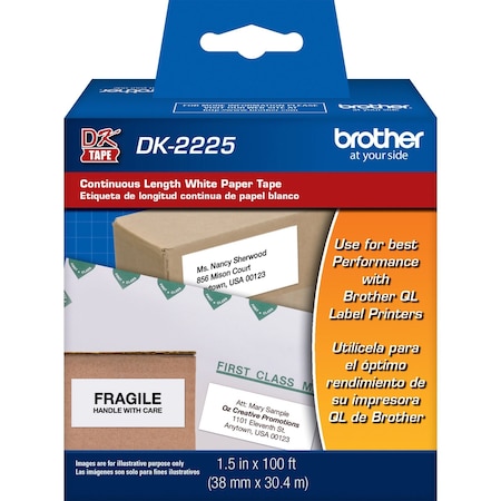 Brother Paper Label, White, 1.5" x 100 ft. DK2225