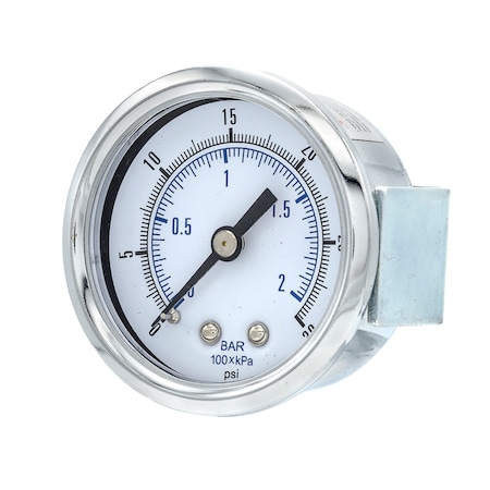 Pic Gauges 2 in Dial, 1/8 in NPT Male Back Location, Chrome Plated Steel Case Material 103D-208C