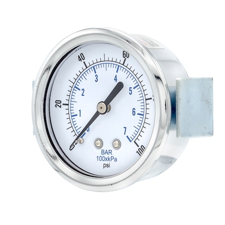 Pic Gauges Air Gauge, 2-1/2", 0/100psi, 1/4"CBM UClamp, 2 1/2 in Dial, 1/4 in NPT Male Back Location 103D-254E