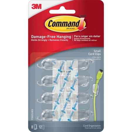 Command Clips, Cord, Clr, Small, PK8, 8 PK 17302CLRES