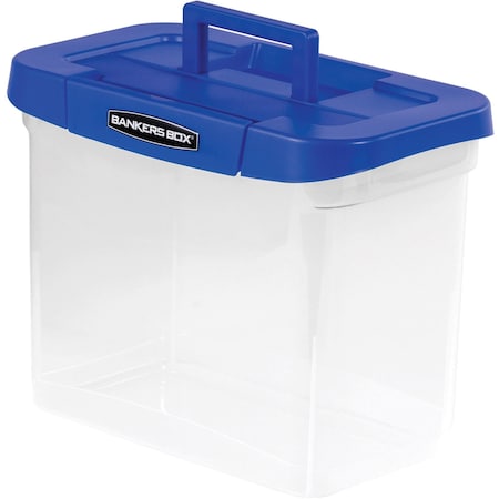 Fellowes File Box, Portable, Plstc, Ltr, Polypropylene, Plastic, 14.3 in W, 8.6 in D, 11.1 in H, Blue, Clear 0086301
