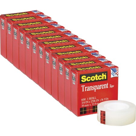 Scotch Tape, Roll, Transp, 3/4X1296", PK12 600341296PK