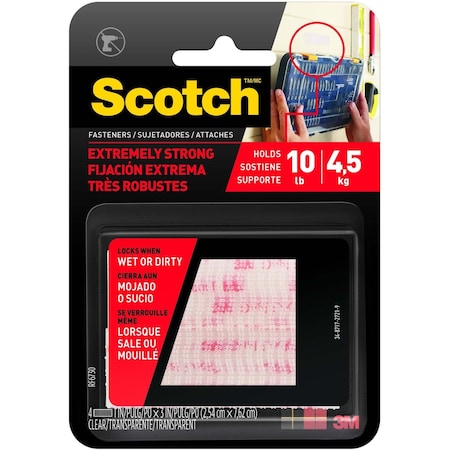 Scotch Reclosable Fastener, Acrylic Adhesive, 3 in, 1 in W, Clear, 24 PK RF6730
