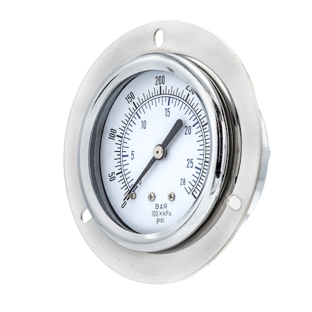 Pic Gauges 2 1/2 in Dial, 1/4 in NPT Male Back Location, Chrome Plated Steel Case Material 104D-254I