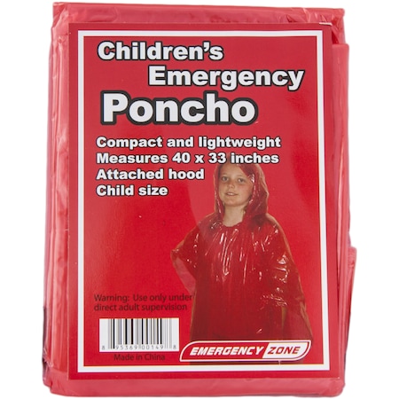 Emergency Zone Childrens Emergency Poncho, Red 104R