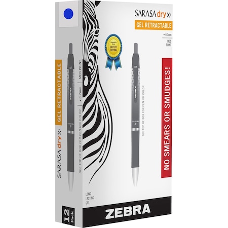 Zebra Pen Zebra SARASA dry X1 Retractable Gel Pen - Retractable - Blue Dry, Gel-based Ink - 1 Dozen 45620