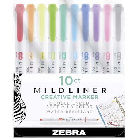 Zebra Pen Mildliner Double Ended Highlighter Assorted 10pk 78101