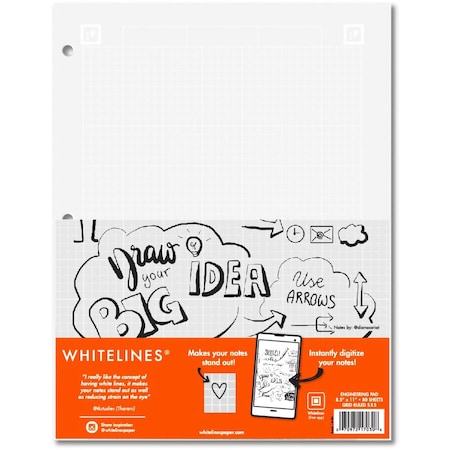 Whitelines Case of Whitelines Engineering Graph Ruled Pads, Gray Paper, 11" x 8.5" 80 Sheets, 3 Hole Punched, PK24 17030CS