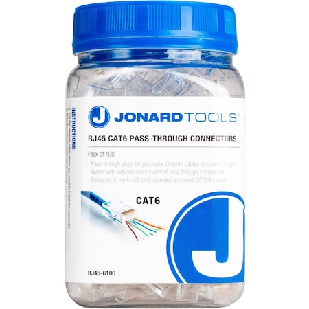 Jonard Tools RJ45 CAT6 Pass-Through Connectors, PK 100 RJ45-6100