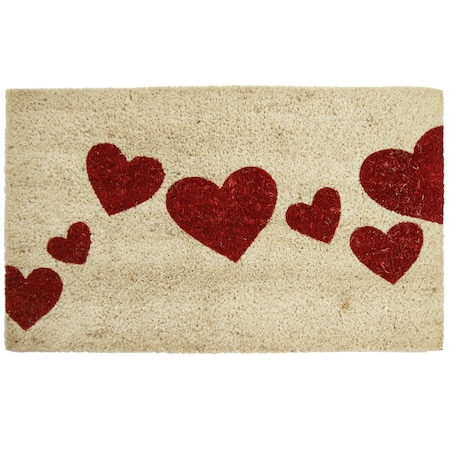 Rubber-Cal "Red Hearts" Coir Entrance Mat, 18 x 30-Inch 10-106-004