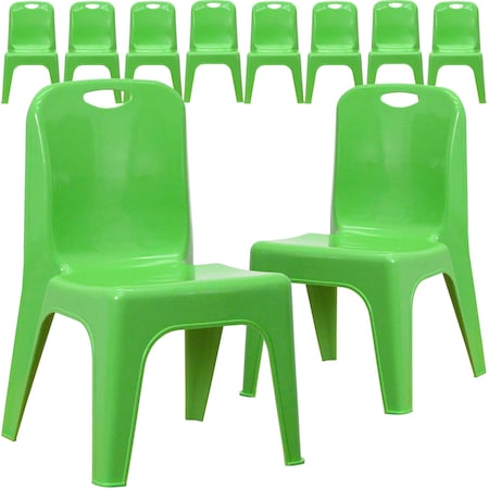 Flash Furniture Green Plastic Stack Chair, PK10 10-YU-YCX-011-GREEN-GG
