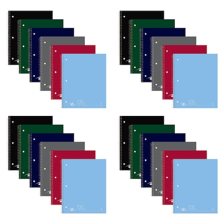 Roaring Spring Case of Stasher 1 Subject Spiral Notebook, 11"x9" 100 sht, Narrow Ruled, Cover Pkt, Asstd. Cover, PK24 11097cs