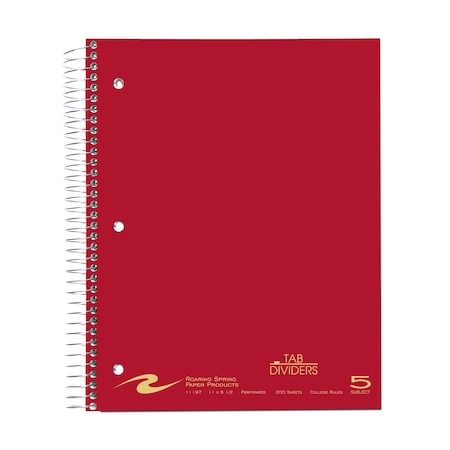 Roaring Spring Case of 5 Subject Wirebound Notebooks, 11"x8.5", 200 sht, Saranac cover, Asstd. Colors, College Rule, PK12 11197cs