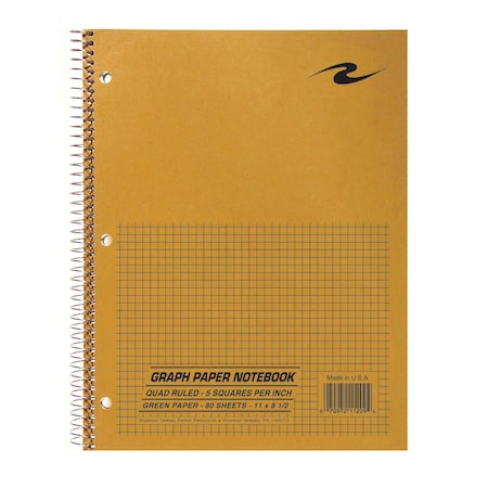 Roaring Spring Case of Wirebound Notebooks, 11"x8.5", 80 sheets of Green-tint Paper, 5x5 graph, brown kraft cover, PK24 11209cs