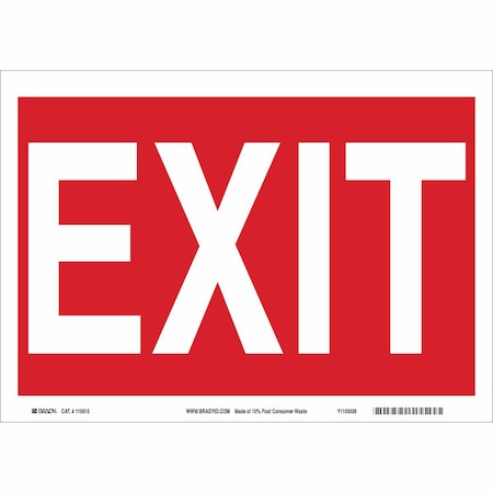Brady Exit Sign, Plastic, 14" W, 10" H, Exit, White 116079