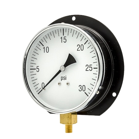 Pic Gauges 6 in Dial, 1/4 in NPT Male Bottom Location, Epoxy Coated Black Steel Case Material 115D-604C