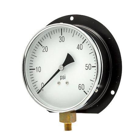 Pic Gauges 6 in Dial, 1/4 in NPT Male Bottom Location, Epoxy Coated Black Steel Case Material 115D-604D