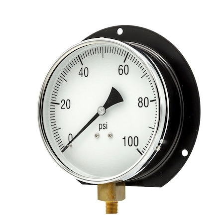 Pic Gauges 6 in Dial, 1/4 in NPT Male Bottom Location, Epoxy Coated Black Steel Case Material 115D-604E