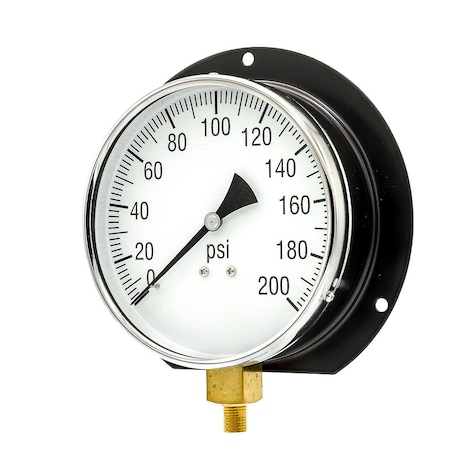 Pic Gauges 6 in Dial, 1/4 in NPT Male Bottom Location, Epoxy Coated Black Steel Case Material 115D-604G