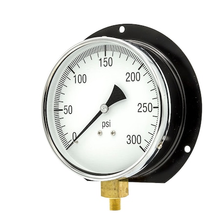 Pic Gauges 6 in Dial, 1/4 in NPT Male Bottom Location, Epoxy Coated Black Steel Case Material 115D-604H