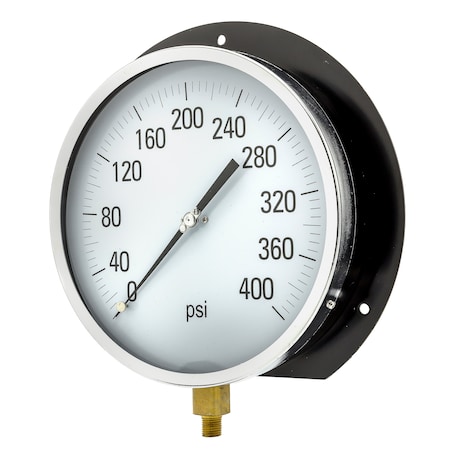Pic Gauges 8 1/2 in Dial, 1/4 in NPT Male Bottom Location, Epoxy Coated Black Steel Case Material 115D-854I