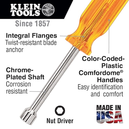 Klein Tools 1/4-Inch Nut Driver, 6-Inch Hollow Shaft S86