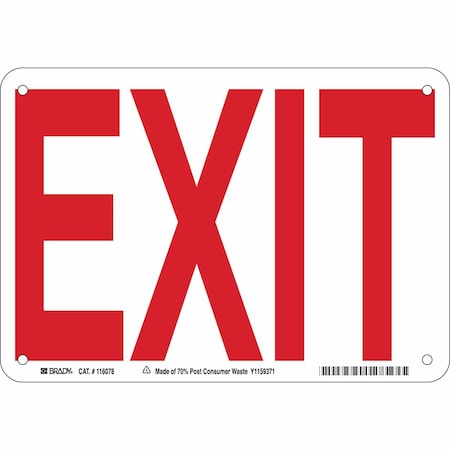 Brady Exit Sign, Plastic, 10" W, 7" H, Exit, White 116078