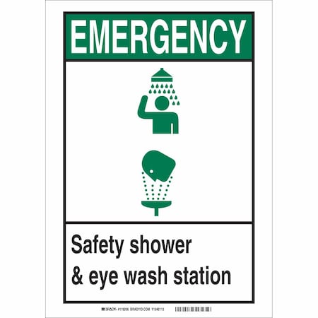 Brady Emergency, Safety Shower and Eye Wash Station, 10" W x 7" H, Rectangle, Vinyl, 119215 119215
