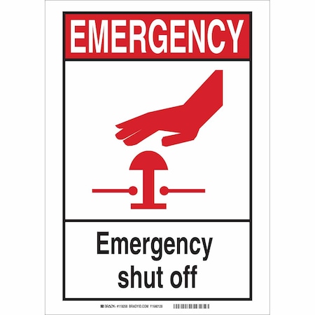 Brady Emergency, Emergency Shut off, 14" W x 10" H, Rectangle, Plastic, 119261 119261