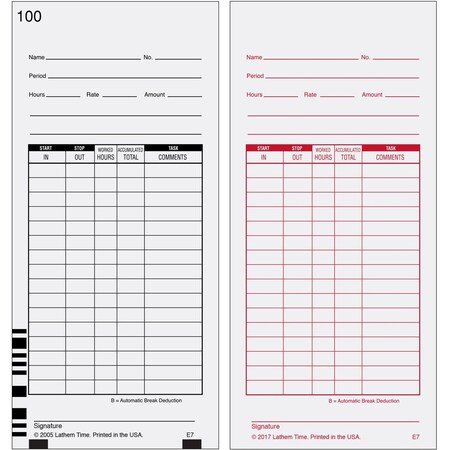 Lathem Time Double-Sided Time Cards, PK100 E7100