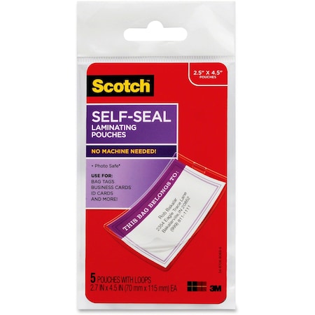 Scotch Tag, Lam, Self, Luggage, Glossy, PK5, Clear, Laminating Pouch, Thick Gloss 5 PK LS8535G