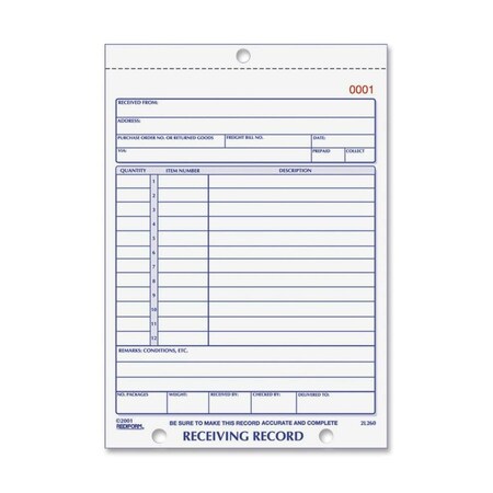 Rediform Receiving Record Slip Book, Stapled, 3Part 2L260
