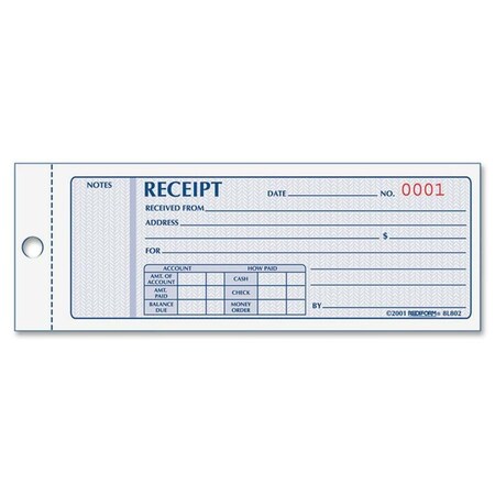 Rediform Receipt Collection Forms, 7" x 2-3/4" 8L800