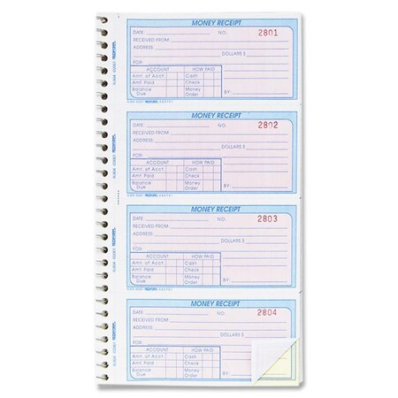 Rediform Receipt Book, 2 Part, 4 Per Page, Spiral 8L804