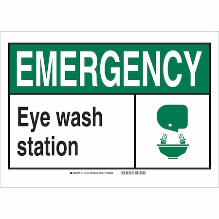 Brady Emergency, Eye Wash Station, 7" W x 5" H, Rectangle, Polyester, 119983 119983