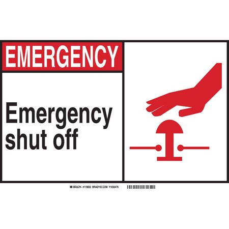 Brady Emergency, Emergency Shut off, 7" W x 5" H, Rectangle, Polyester, 120118 120118