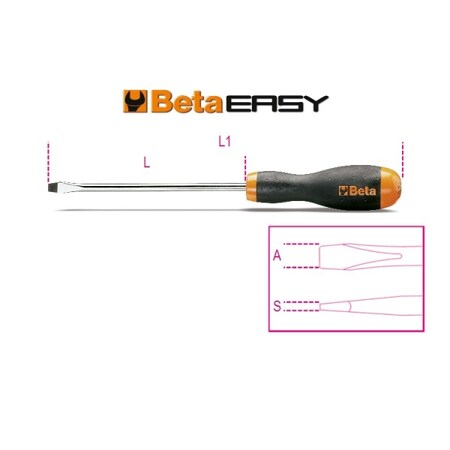 Beta Slotted Head Screwdriver, 3mm x 75mm 0.5mm x 3mm Round 012010009
