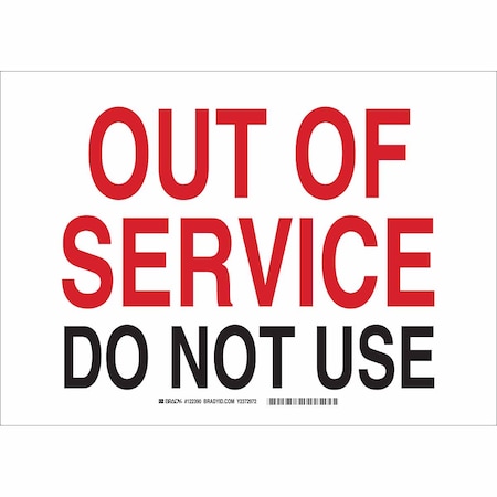 Brady Out of Service Do Not Use, 10 in x 14 in, Rectangle, Aluminum, 122390 122390